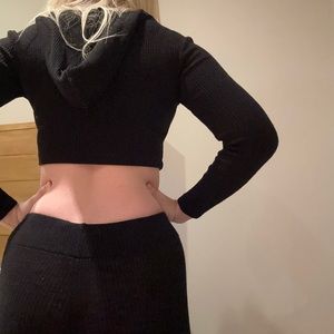 Black set with leggings and crop top with hoodie
